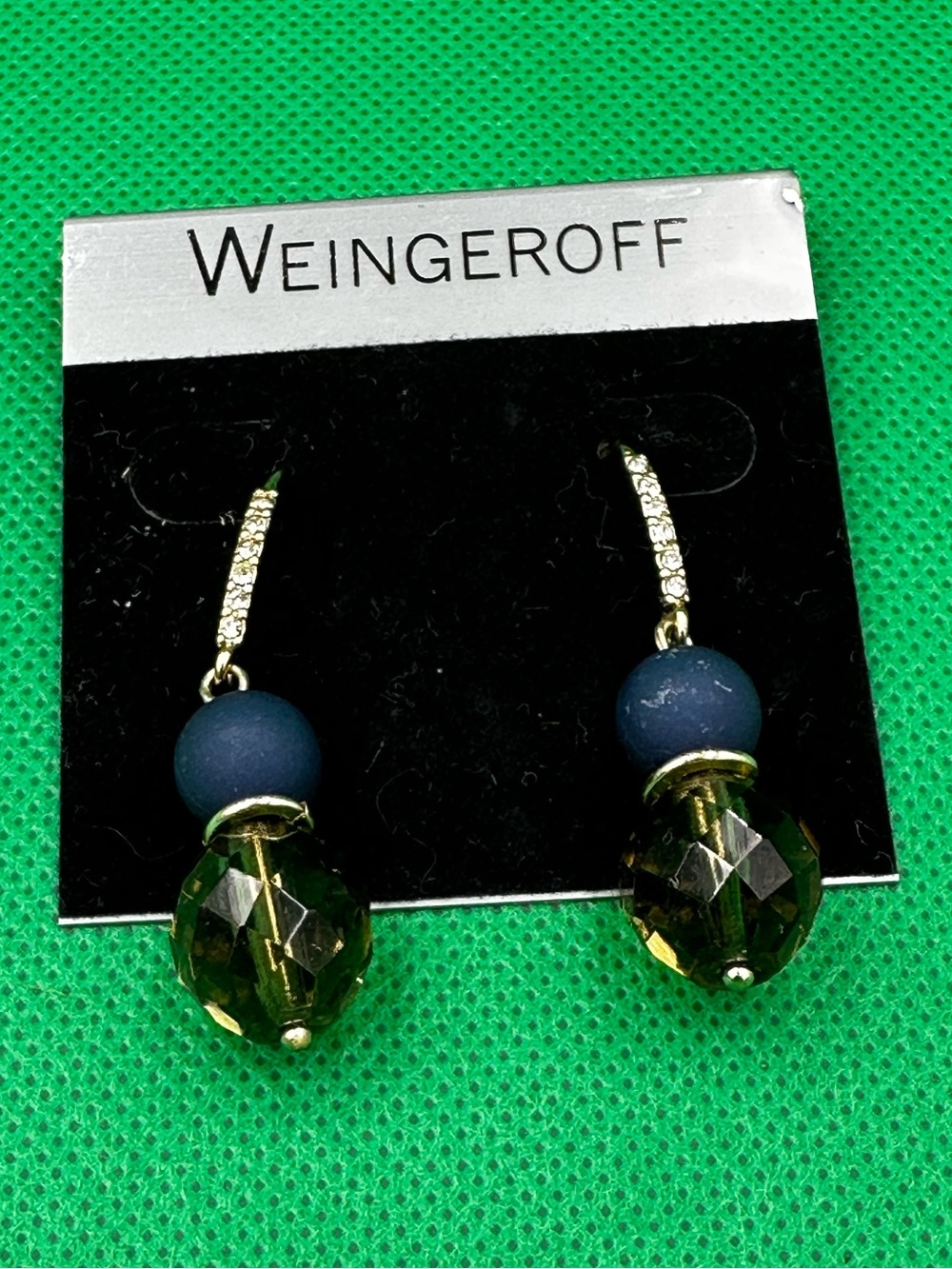 Weingeroff Navy Bead and Light Brown Crystal Drop Dangle Earrings